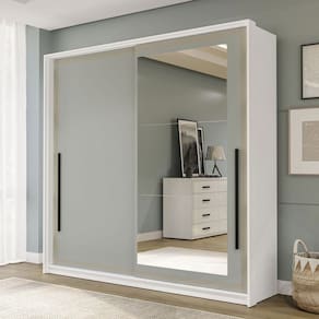 Guarda-Roupa Casal Valência 2 Portas 2 Gavetas com Espelho Branco/Verde - Politorno