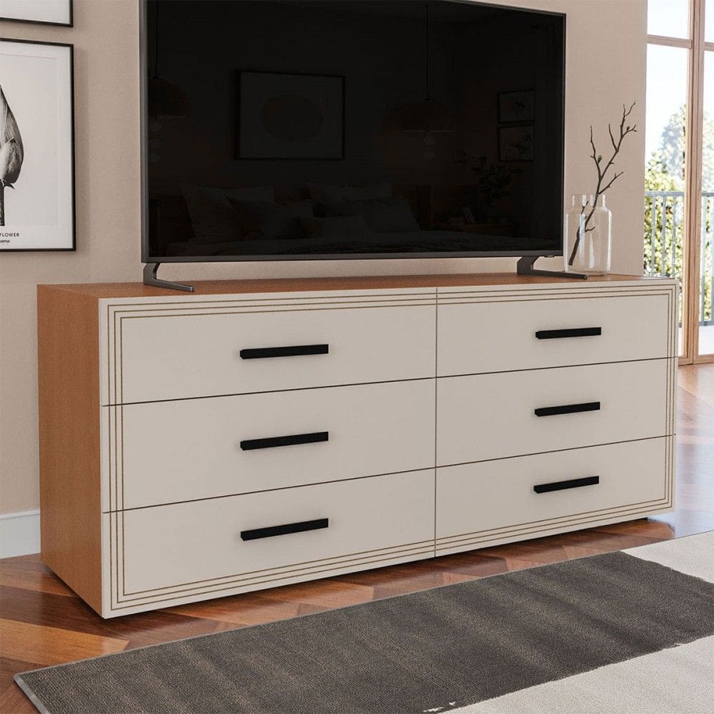 Cômoda Valência 6 Gavetas Freijó/Creme - Politorno