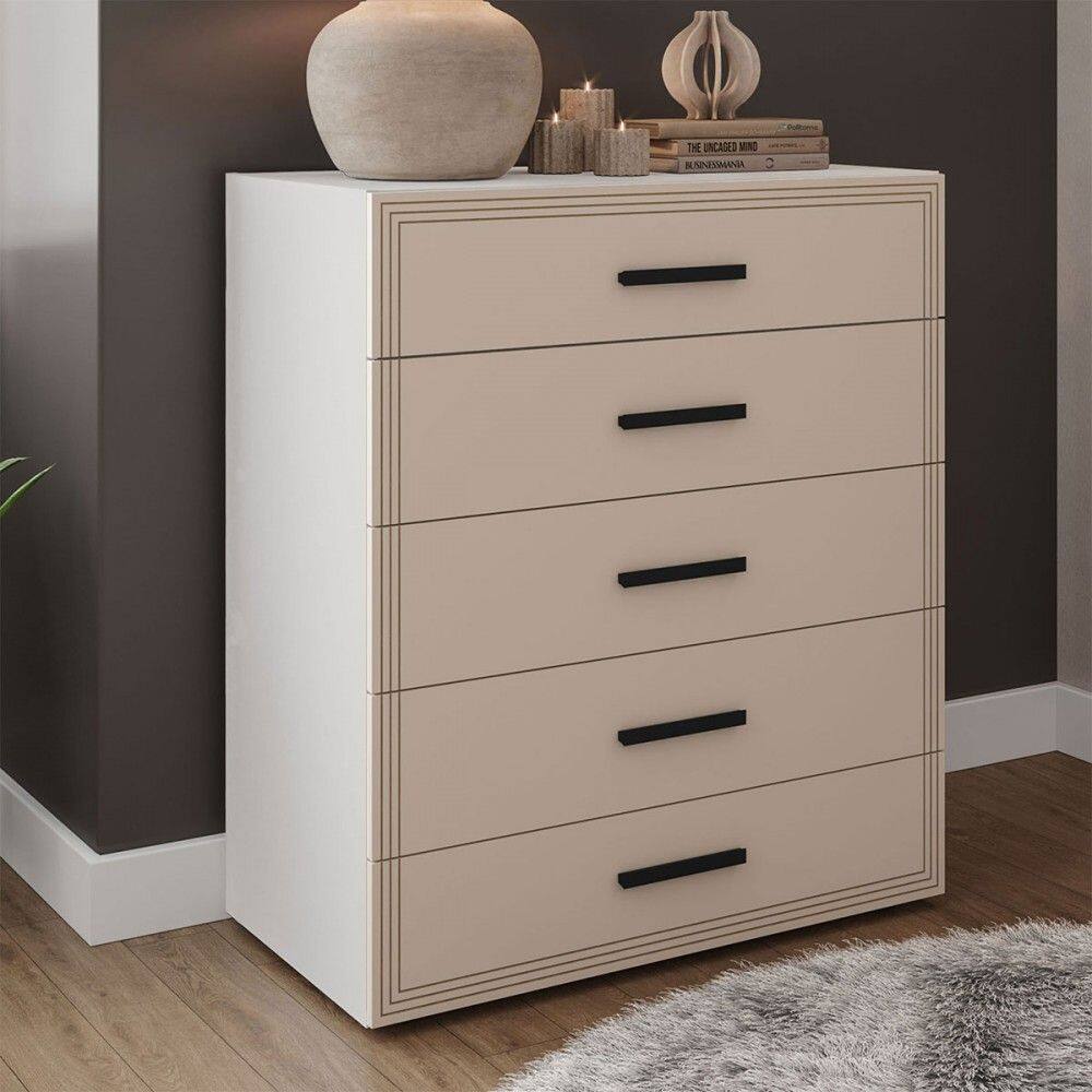 Cômoda Valência 5 Gavetas Branco/Creme - Politorno