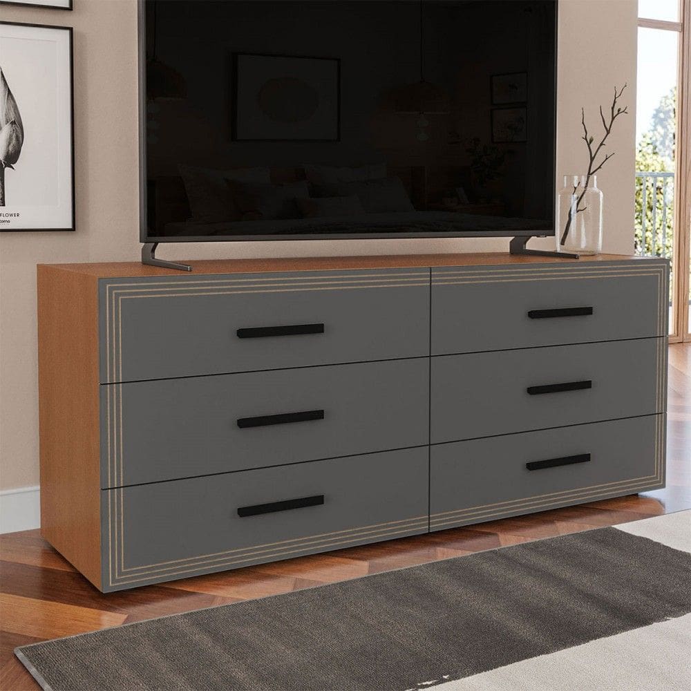 Cômoda Valência 6 Gavetas Freijó/Cinza - Politorno