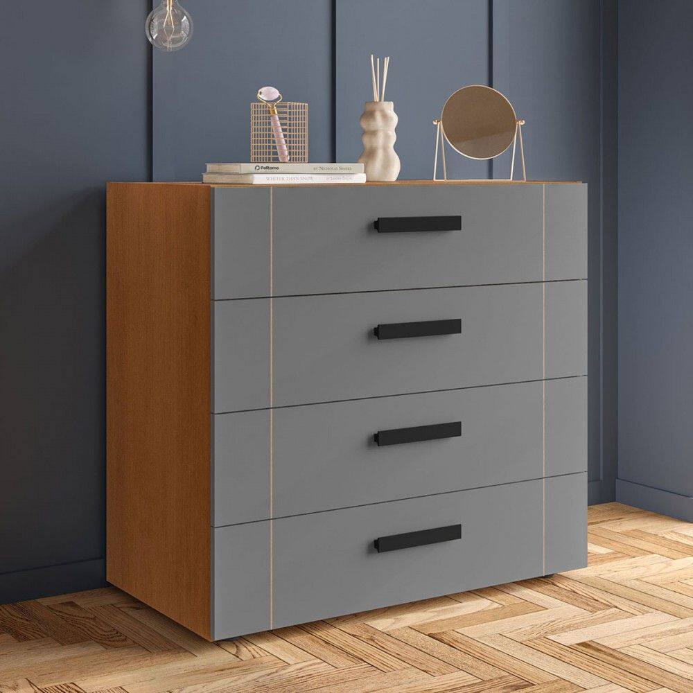 Cômoda Lisboa 4 Gavetas Freijó/Cinza - Politorno