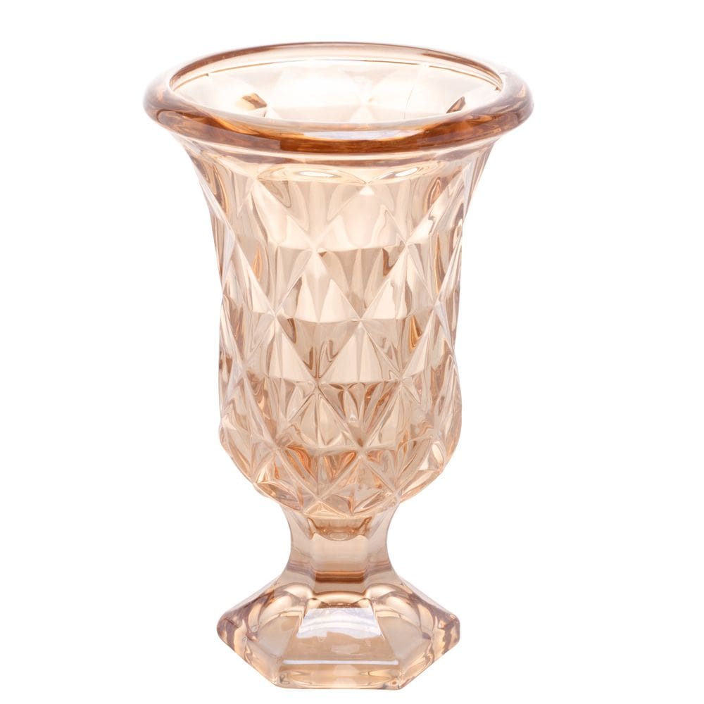 Vaso Decorativo de Vidro C/Pé Diamond Âmbar Metalizado 24x15cm Lyor