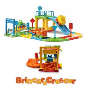 Pista Baby Animal, Brinquedo Educativo com 2 Carrinhos, Rampa e Acessórios.