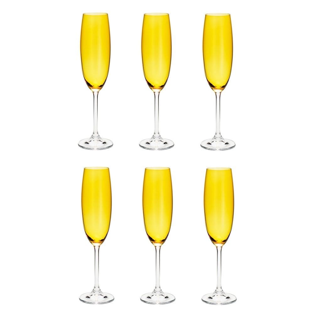 Cj 6 Taças de Cristal P/Champagne Colibri Topázio 220ml Bohemia