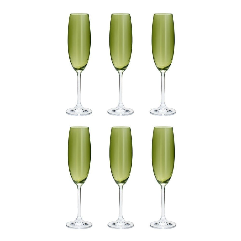 Cj 6 Taças de Cristal P/Champagne Colibri Greenery 220ml Bohemia