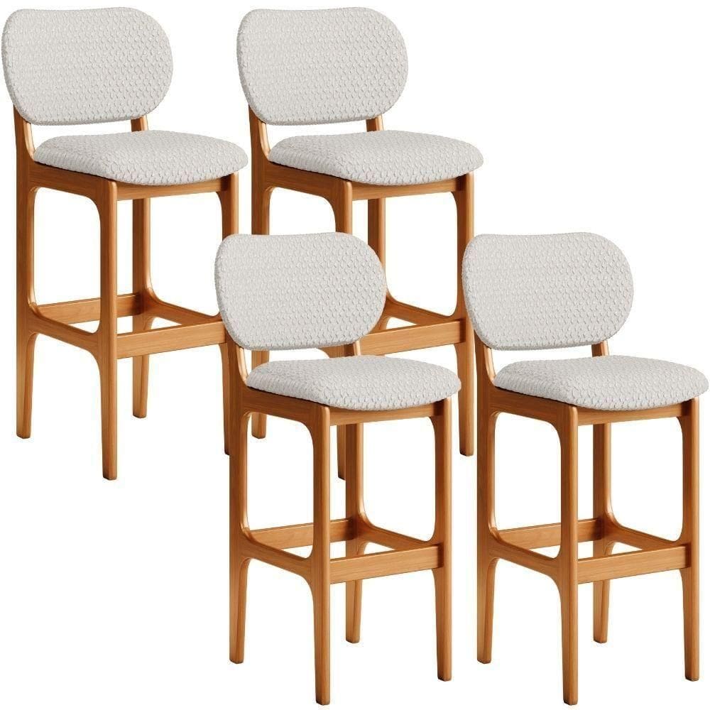 Kit 04 Banquetas Alta Bar Cozinha Sala Jantar Fixa Betta L02 Imbuia Bouclê Cru - Lyam Decor