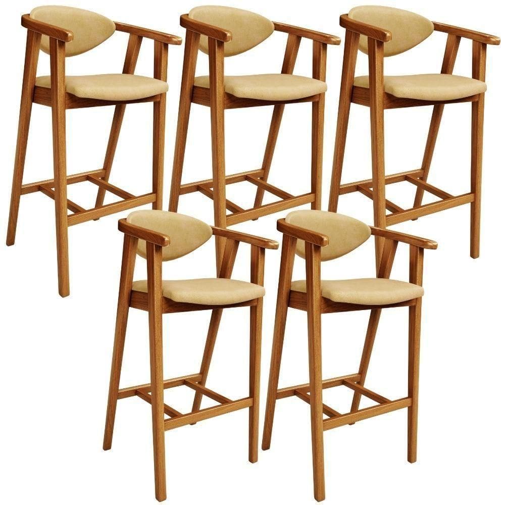 Kit 5 Banquetas Alta Para Cozinha Bancada Bar Sala De Jantar Fixa Cecília L02 Couríssimo Casco Fendi - Lyam Decor
