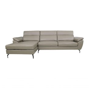 Sofá De Couro Hannover 3 Lugares Com Chaise Baú Esquerda - Avelã