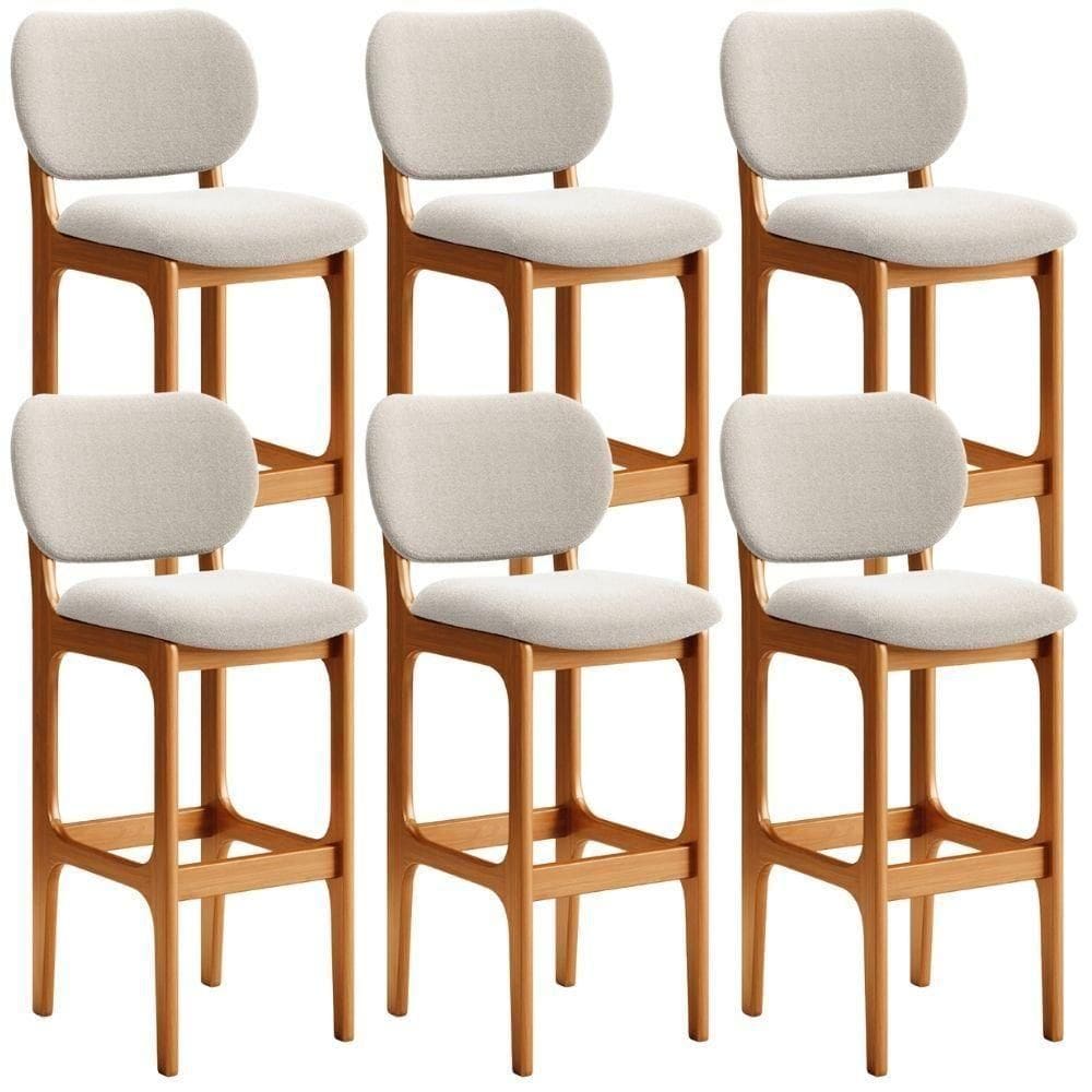Kit 06 Banquetas Alta Bar Cozinha Sala Jantar Fixa Betta L02 Imbuia Bouclê Creme - Lyam Decor