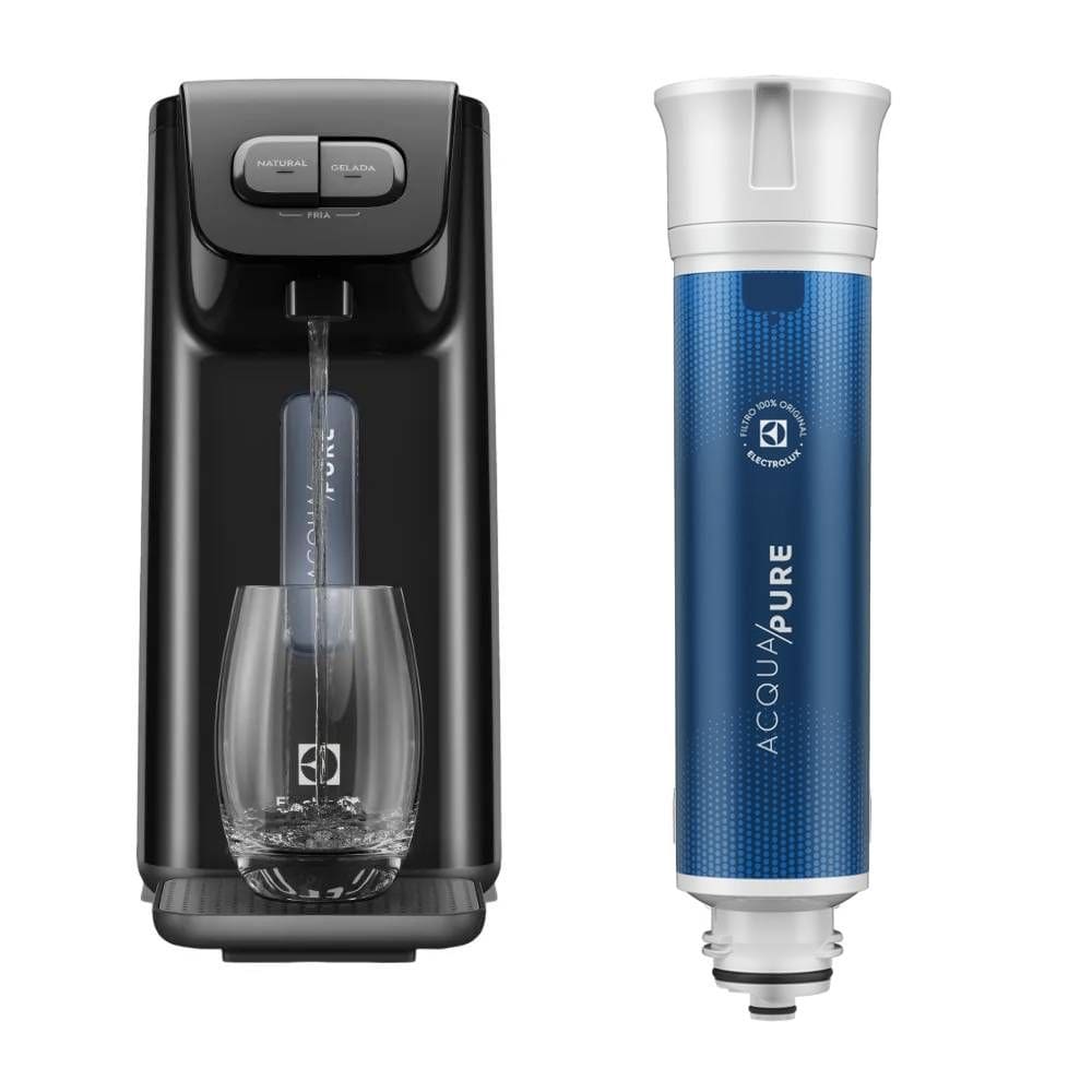 Kit Purificador Água Gelada 3 Níveis Preto Efficient (PE15P) + Filtro/Refil de Água Acqua Pure para Purificador Electrolux