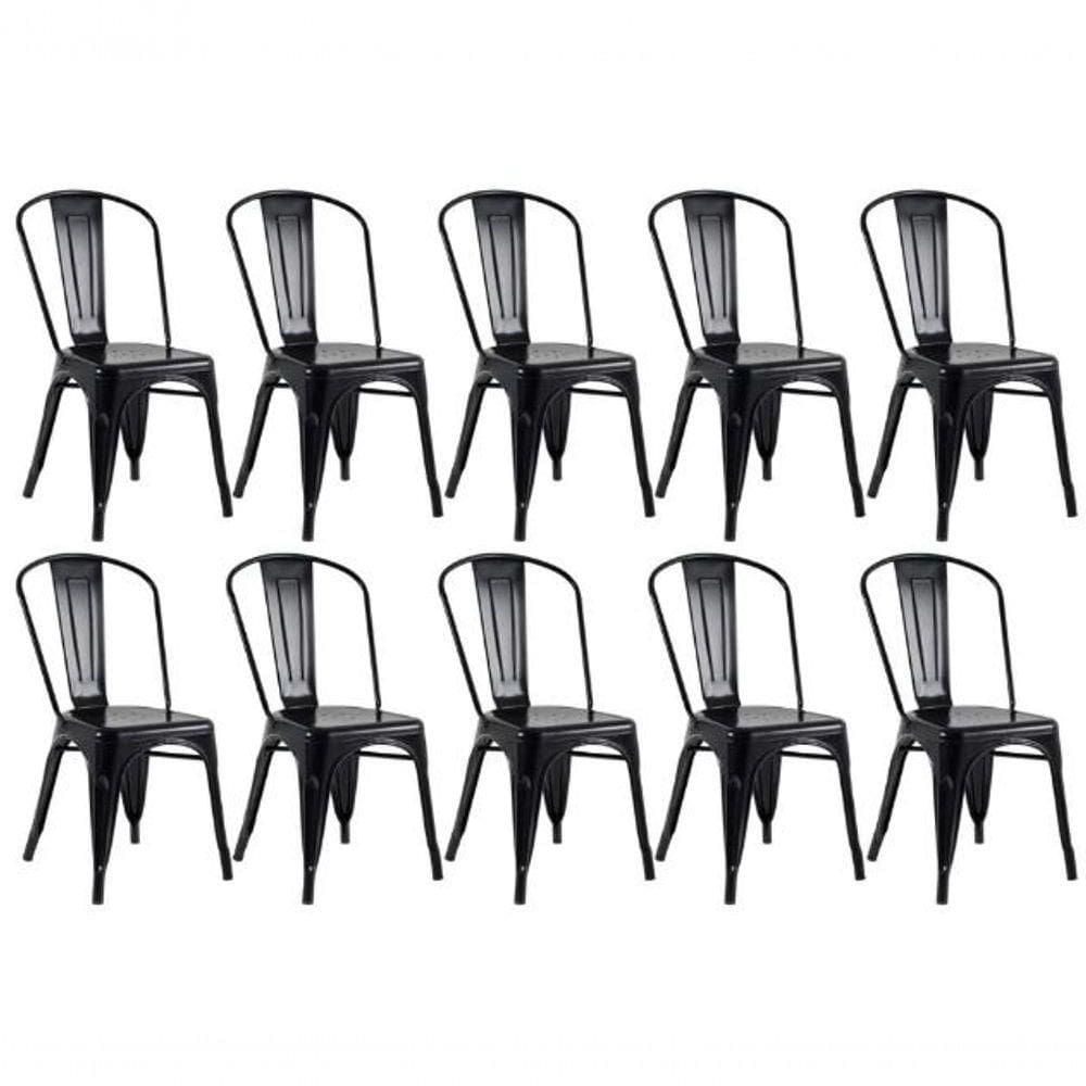 Kit 10 Cadeiras Iron Tolix Ferro Reforçado Empilhavel Industrial Preto Semi Brilho