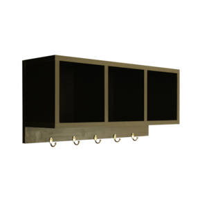 Nicho 3 Divisórias Prateleira com Ganchos Decorativo Porta Chaves Quarto Preto 60x26x15cm