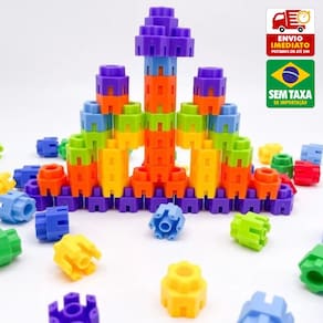 Jogo Didático Blocos de Montar 50 Peças Colorido Brinquedo Educativo Didático Infantil