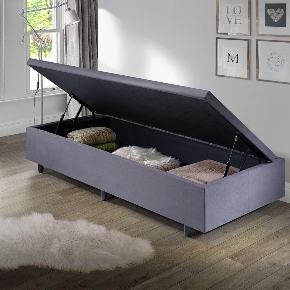 Base Box Baú Solteirão 96x203x42cm Suede Cinza