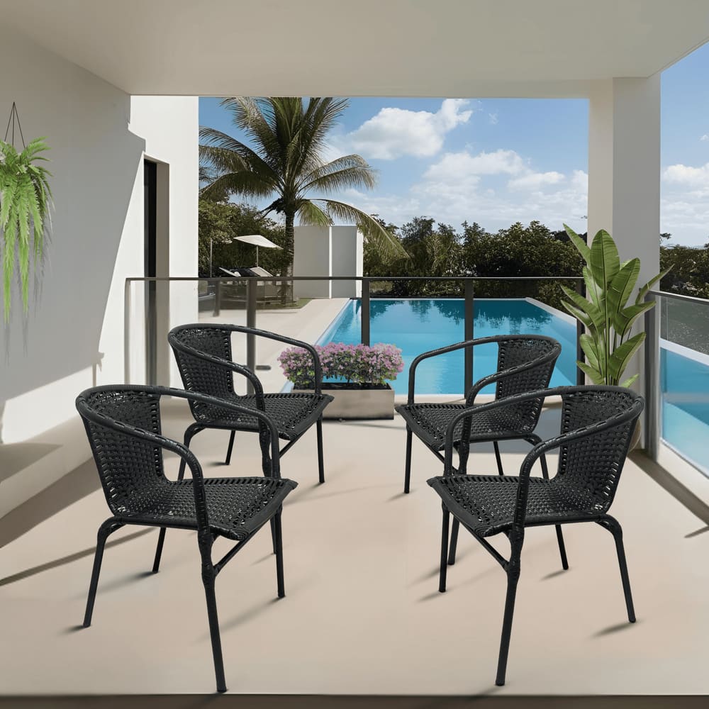 Kit Conjunto 4 Cadeira de Junco Ravena Área Piscina Jardim Terraço em Aço Fibra Sintética