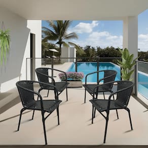 Kit Conjunto 4 Cadeira de Junco Ravena Área Piscina Jardim Terraço em Aço Fibra Sintética