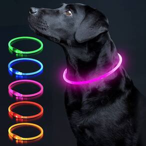 Coleira LED para cães Colaseeme USB recarregável rosa 70cm