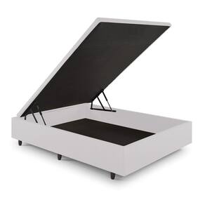 Cama Box Baú Viúvo 120x203x34 cm Courino Linho Branco