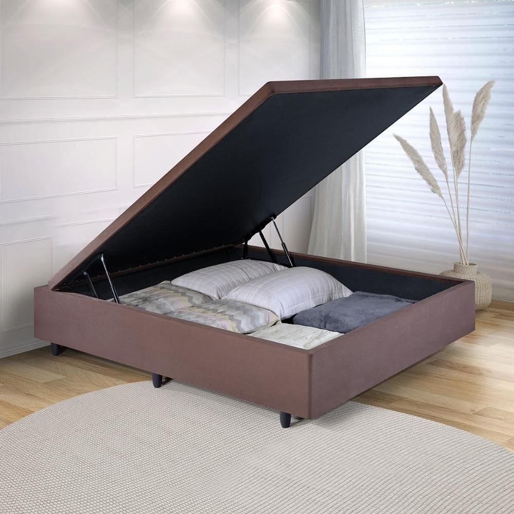 Base Box Baú Viúva 128x188x42cm Suede Marrom com