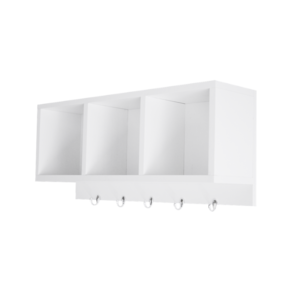 Nicho 3 Divisórias Prateleira com Ganchos Decorativo Porta Chaves Quarto Branco 60x26x15cm