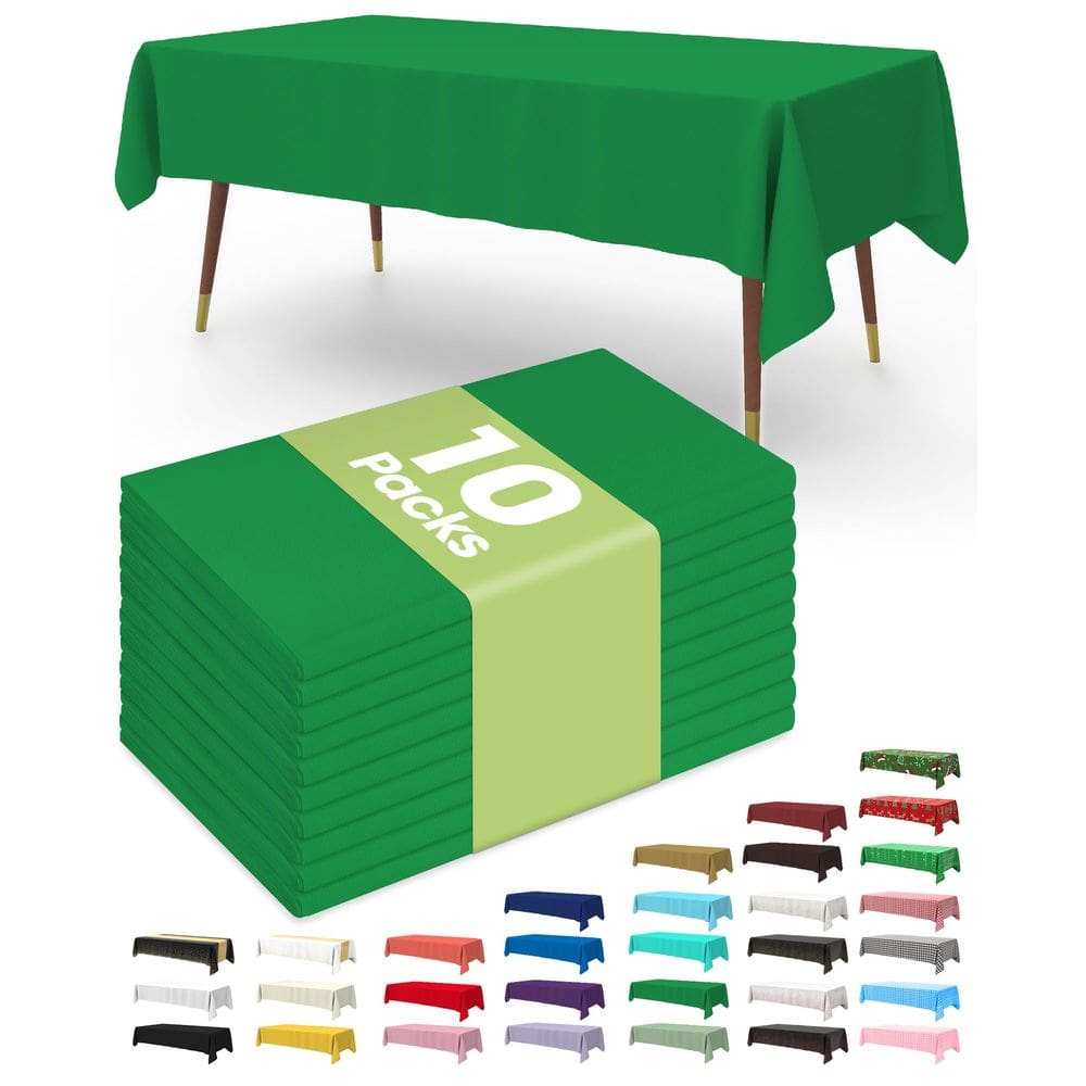Toalha de mesa de plástico descartável, pacote com 10, 137x274cm, verde