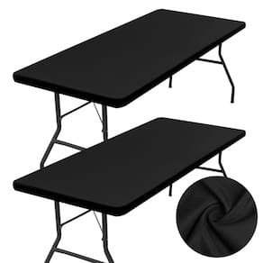 Toalha de mesa homing retangular de 6 pés, poliéster, pacote com 2 unidades, preta