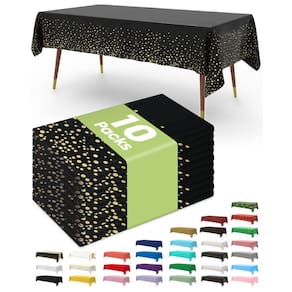 Toalha de mesa de plástico descartável, pacote com 10, 137x274cm, preto/dourado