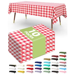Toalha de mesa de plástico descartável, pacote com 10 unidades, 137x274cm, xadrez vermelho
