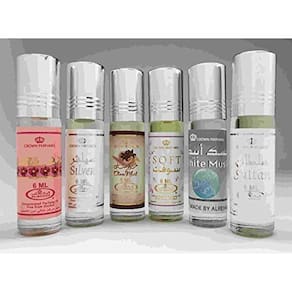 Conjunto de óleos de perfume Al-Rehab 6 ml x 6 mais vendidos Sultan, Golden Sand, Al Fares, White Full, Dakar e Aseel