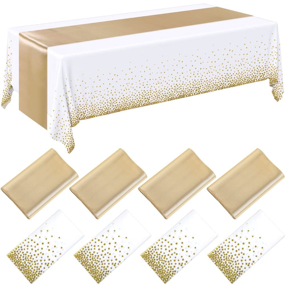 Conjunto de toalhas de mesa Breling, pacote com 8 unidades, branco/dourado, plástico/cetim
