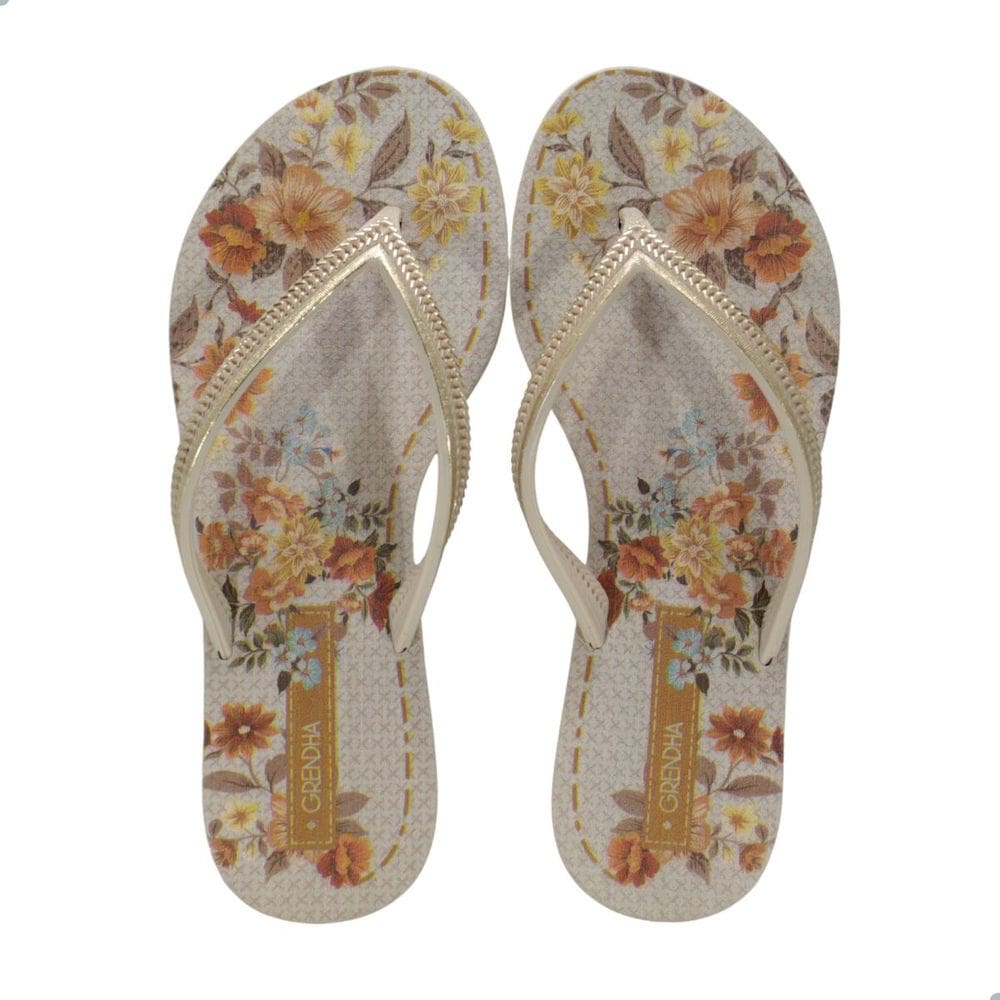 Tamanco Feminino Grendha Mais Açaí Energia Off White e Laranja