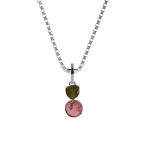 Colar 50Cm Prata 925 Duo Turmalina Verde E Rosa - P. Vecchio