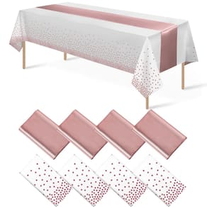 Conjunto de toalhas de mesa e corredores de mesa MASHAN branco/ouro rosa