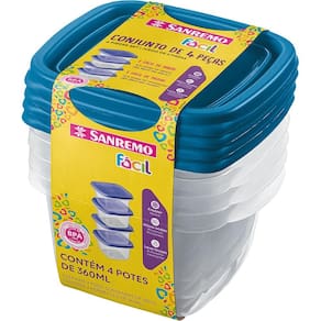 Conjunto 4 Potes Quadrado 360ml Sanremo Fácil 122/4