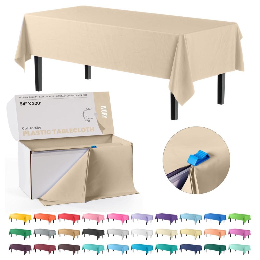 Tampa de mesa de plástico Roll Exquisite Ivory 137cm x 91m