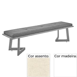 Banco MH-5347 Herval 155 cm Madeira Laca Fosca Branca Assento Estofado Bege A6