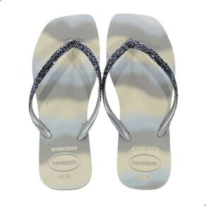Chinelo Havaianas Slim Square Glitter Party Bege Palha