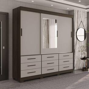 Guarda Roupa New Star 3 Portas 9 Gavetas Com Espelho Salleto Savana/off