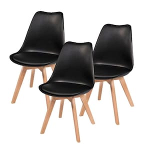 Kit 3 Cadeiras Leda Saarinen Wood Almofada Sala Jantar Cozinha Preta