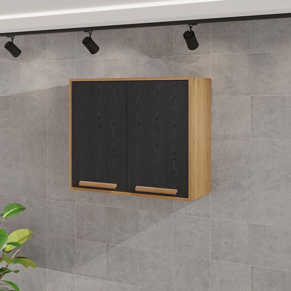 Armário Aéreo Cozinha Flórida 80cm 2 Portas Salleto Cinamomo Com Preto