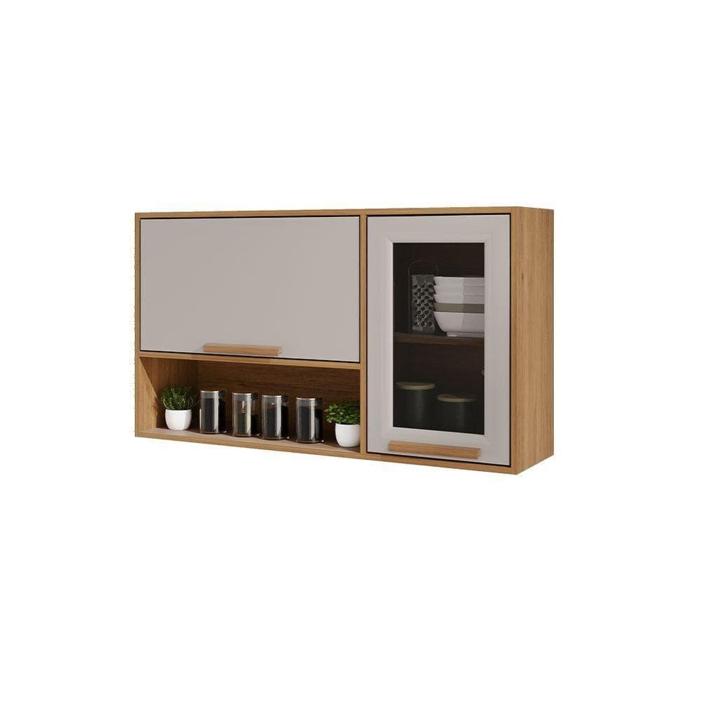 Armário Aéreo Cozinha Flórida Pta Báscula Vidro Fumê Salleto Cinamomo/ Off White