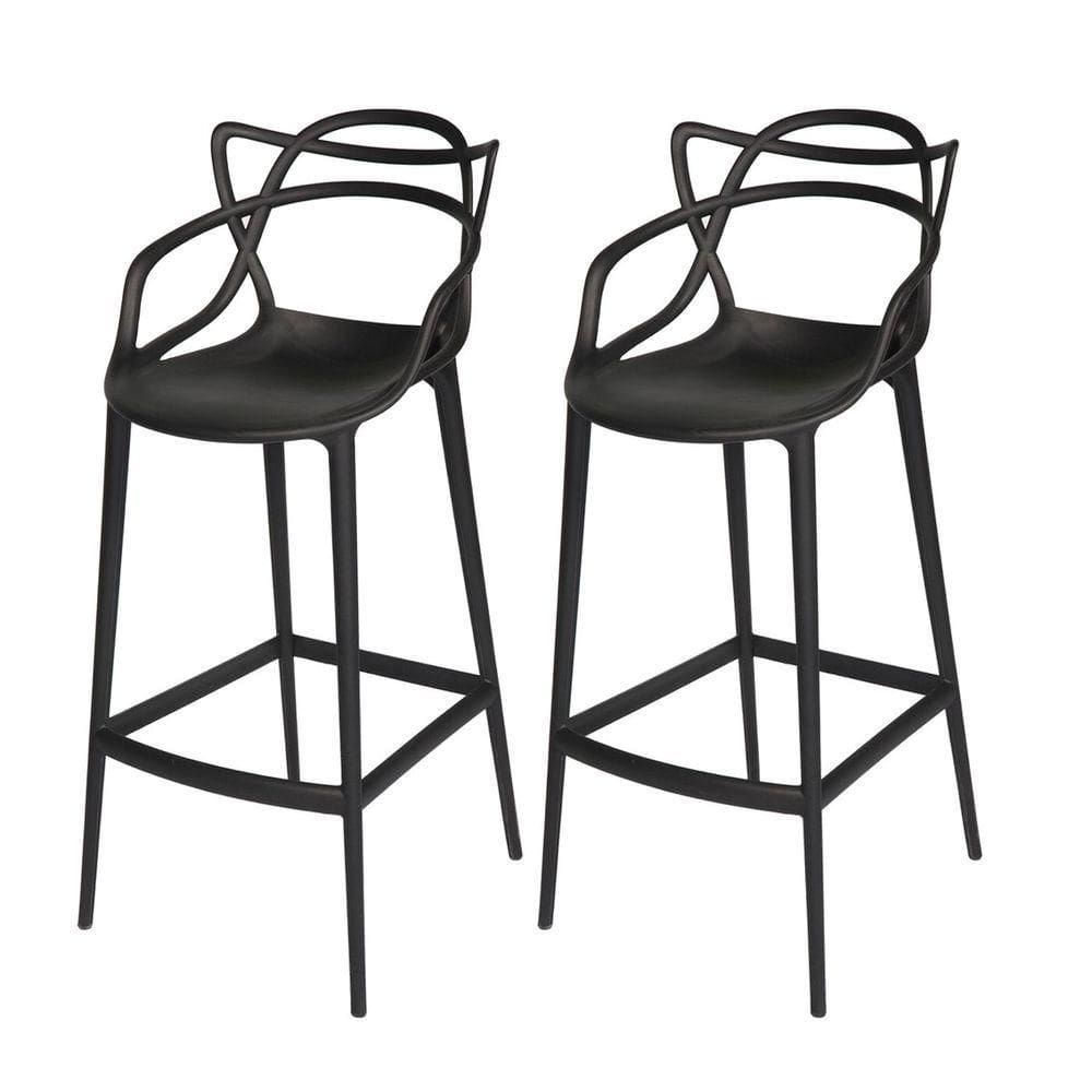 Conjunto 2 Banqueta Allegra Alta Master Empilhavel Resistente Preta Cozinha Americana Balcão Polipropileno