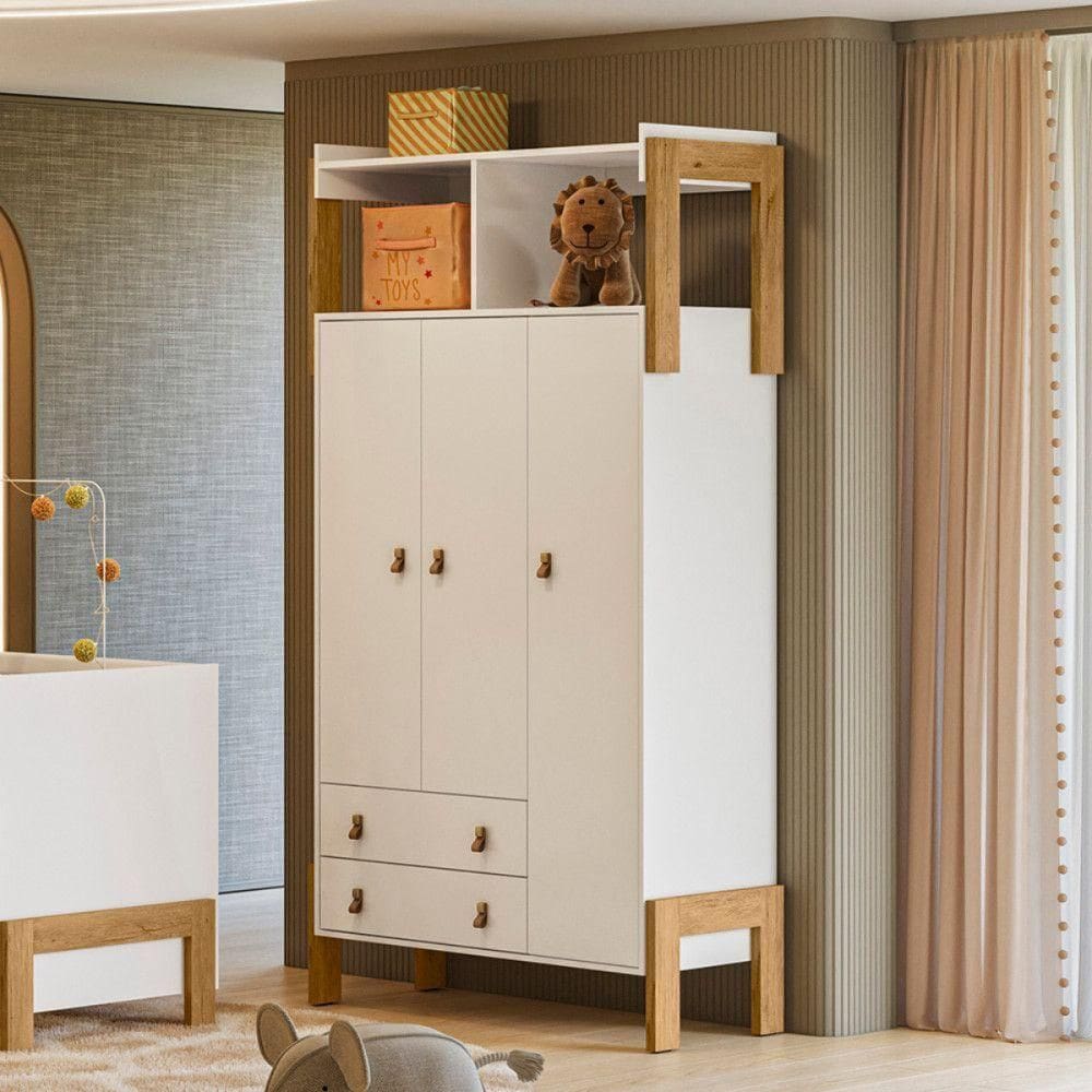 Guarda Roupa Infantil Fantasia 3 Portas 2 Gavetas Branco