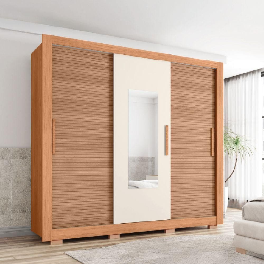 Guarda-Roupas Casal com Espelho 3 Portas e 2 Gavetas Paris Caemmun