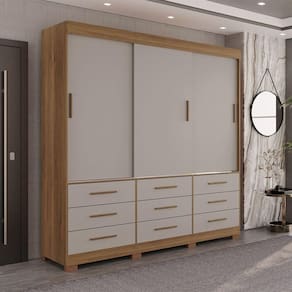 Guarda Roupa New Star 3 Portas 9 Gavetas Sem Espelho Salleto Cinamomo/ Off White