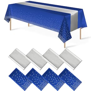 Conjunto de toalhas de mesa e corredores de mesa MASHAN azul e prata