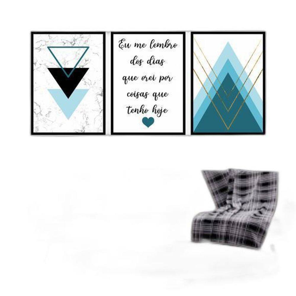 Kit 03 Quadros Decorativos Geométrico Eu Lembro Turquesa