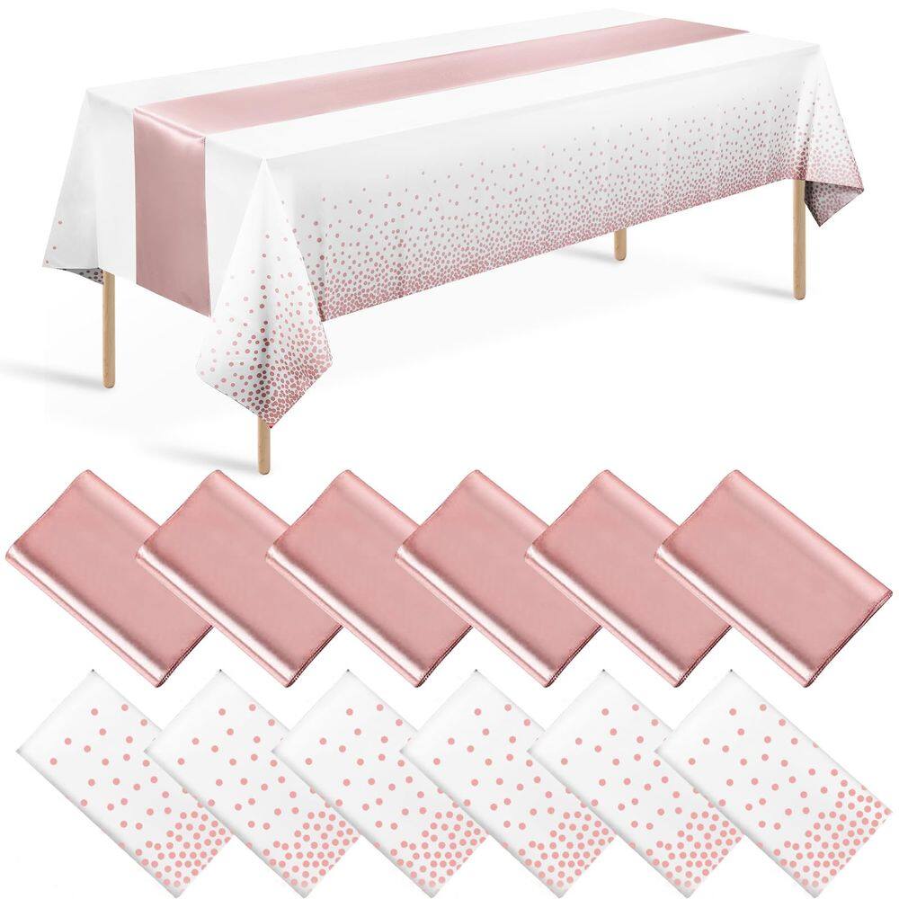 Conjunto de toalhas de mesa e corredores de mesa em ouro rosa, pacote com 12 unidades Zachely