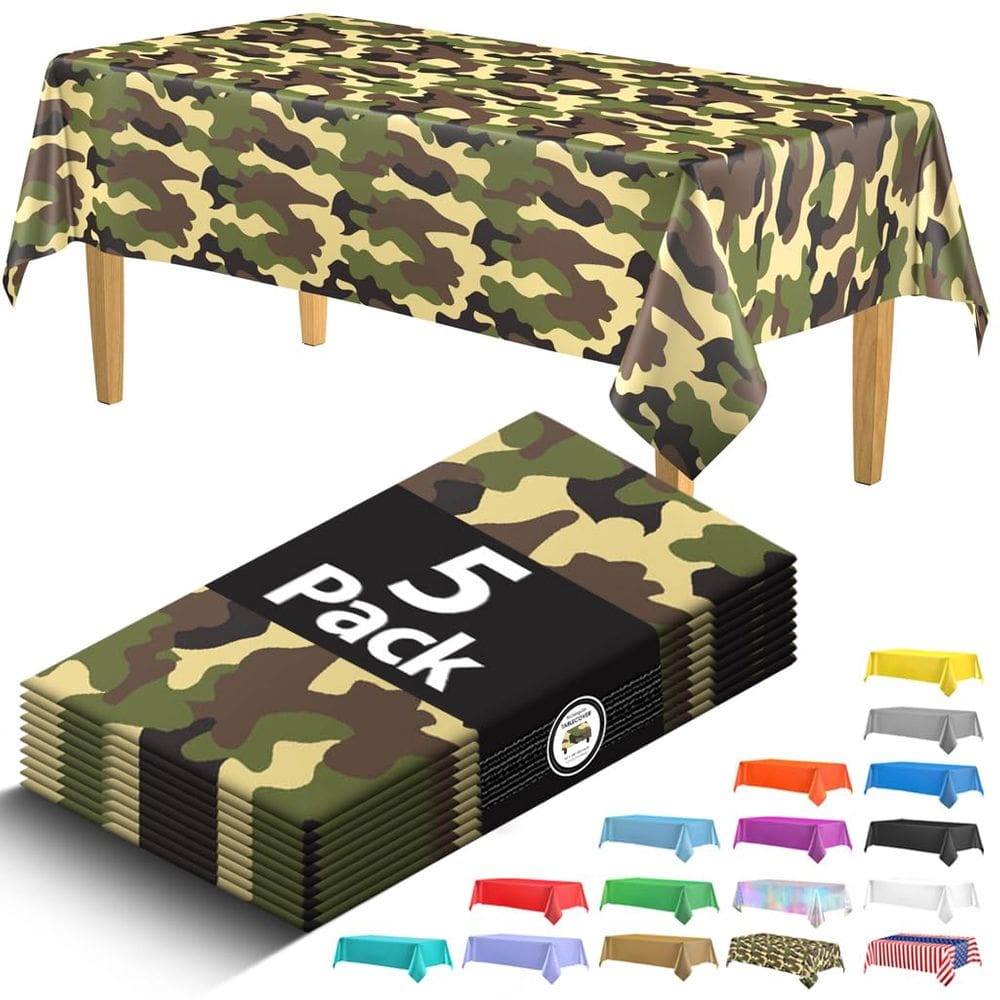 Toalha de mesa de plástico, pacote com 5, Camo, 274 x 137 cm, decoração de festa militar