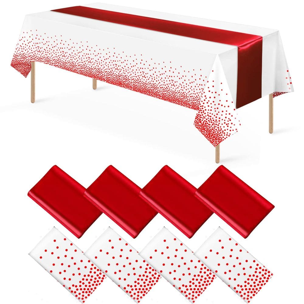Conjunto de toalhas de mesa e corredores de mesa MASHAN branco/vermelho para festa